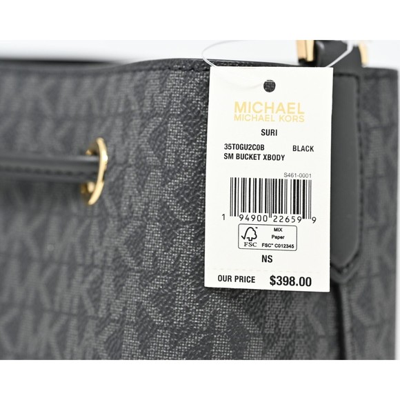 MICHAEL KORS SURI Small Logo Bucket Crossbody Black Signature Canvas NWT $398 - Picture 8 of 12